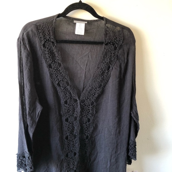New La Blanca Black Embroidered Swim Coverup Tunic M - Picture 5 of 9